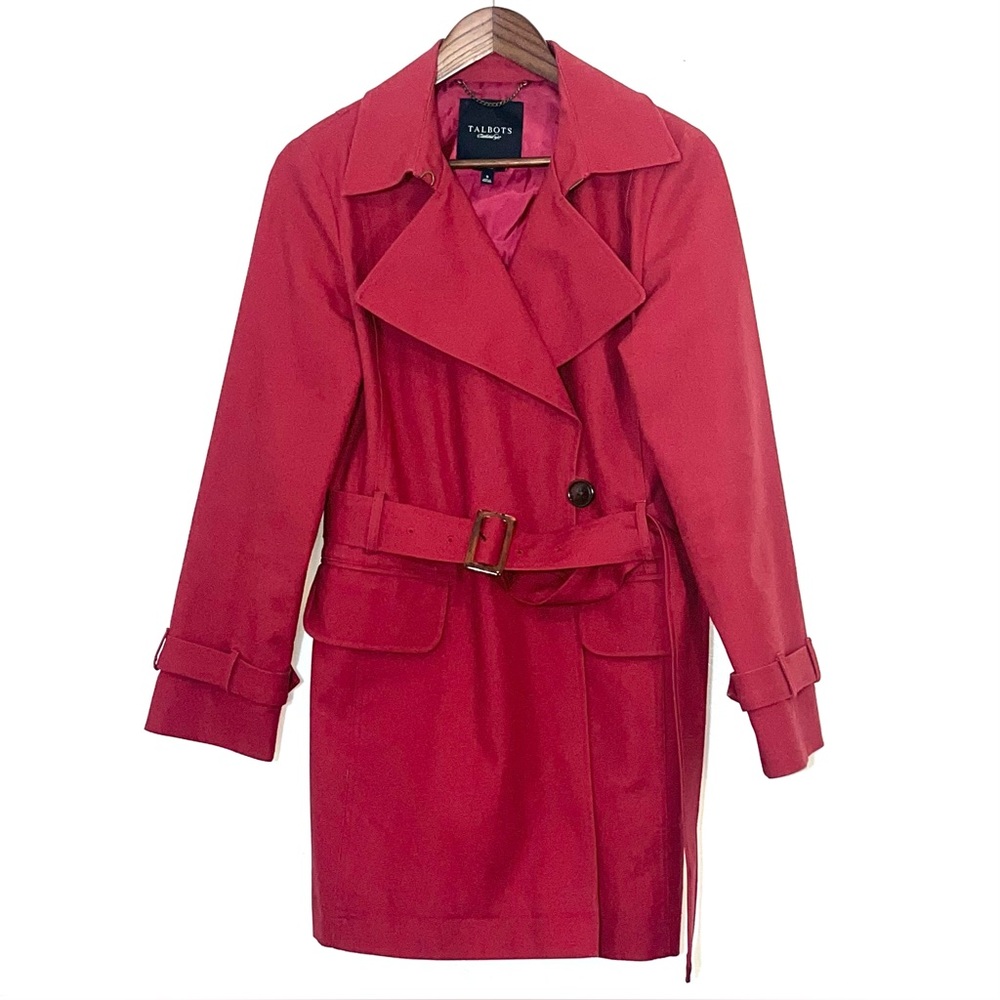 Talbots Red Belted Double Breasted Trench Coat Size 6